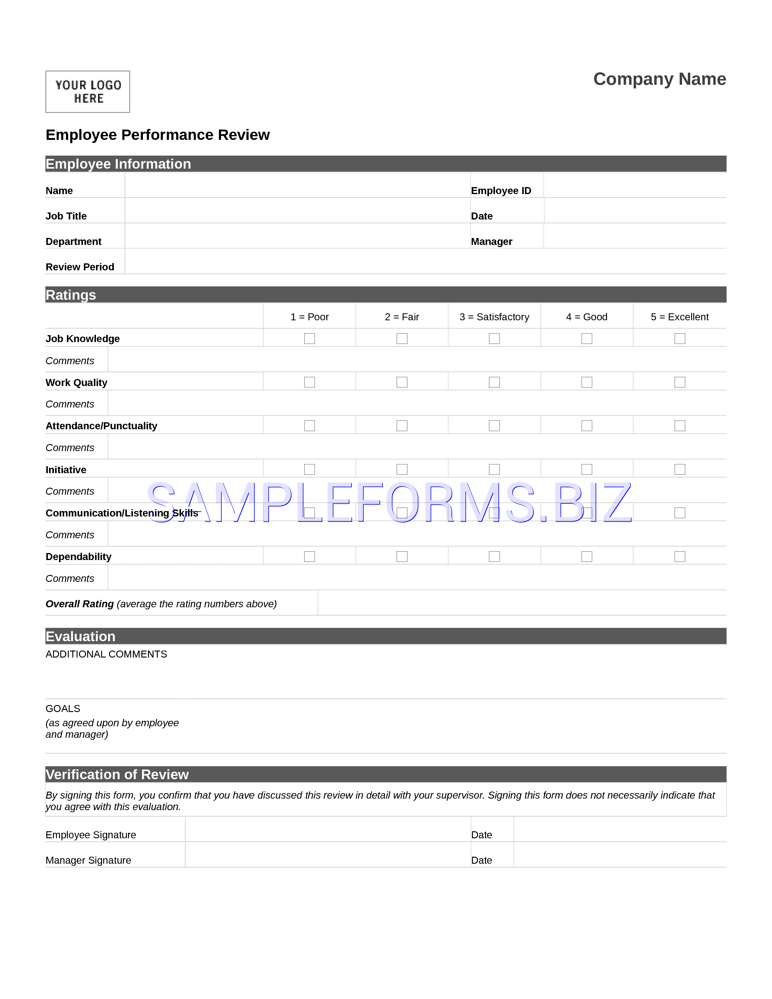 Preview free downloadable Employee Review Form 1 in PDF (page 1)